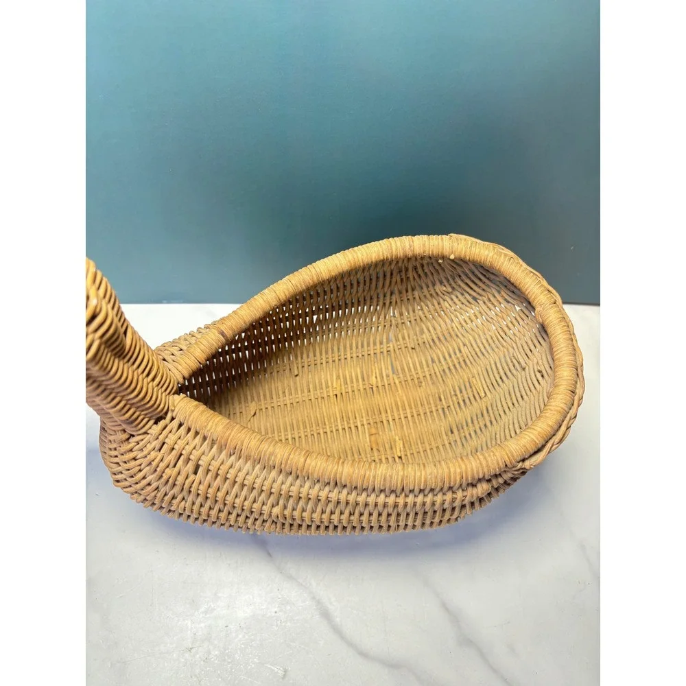Vintage Wicker Duck Basket Handwoven Rattan Mallard Figurine Decor Catchall